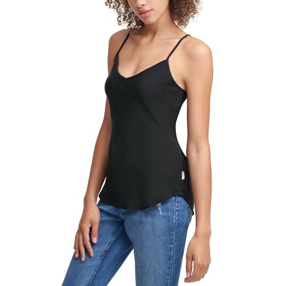 Calvin Klein Jeans Womens sz S Charmeuse V-Neck Top Black Camisole Satin - Picture 1 of 7
